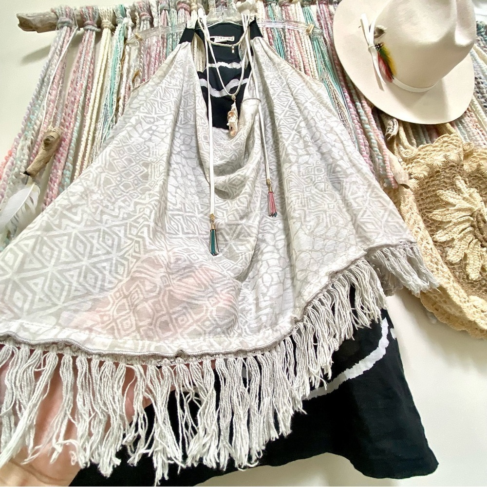 Silk blend rustic Fringe double layered tank/tunic shabby chic vacay beach vibe